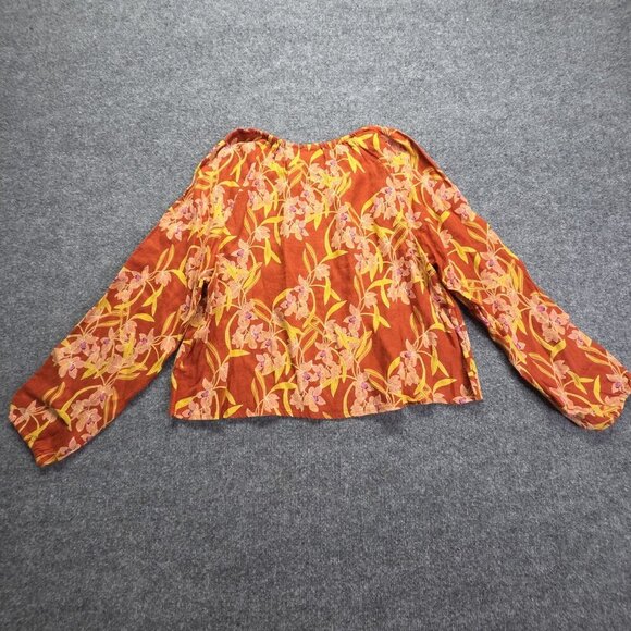 Rachel Zoe Blouse Womens Medium Floral Long Sleeve Boho Top Linen - Picture 6 of 8
